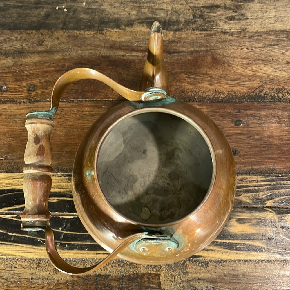 Vintage Copper Teapot with Wooden Handle gorgeous greening! This is a beauty! - Picture 6 of 17